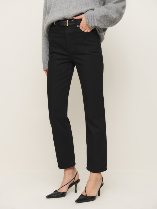 Cynthia High Rise Straight Cropped Jeans - Black